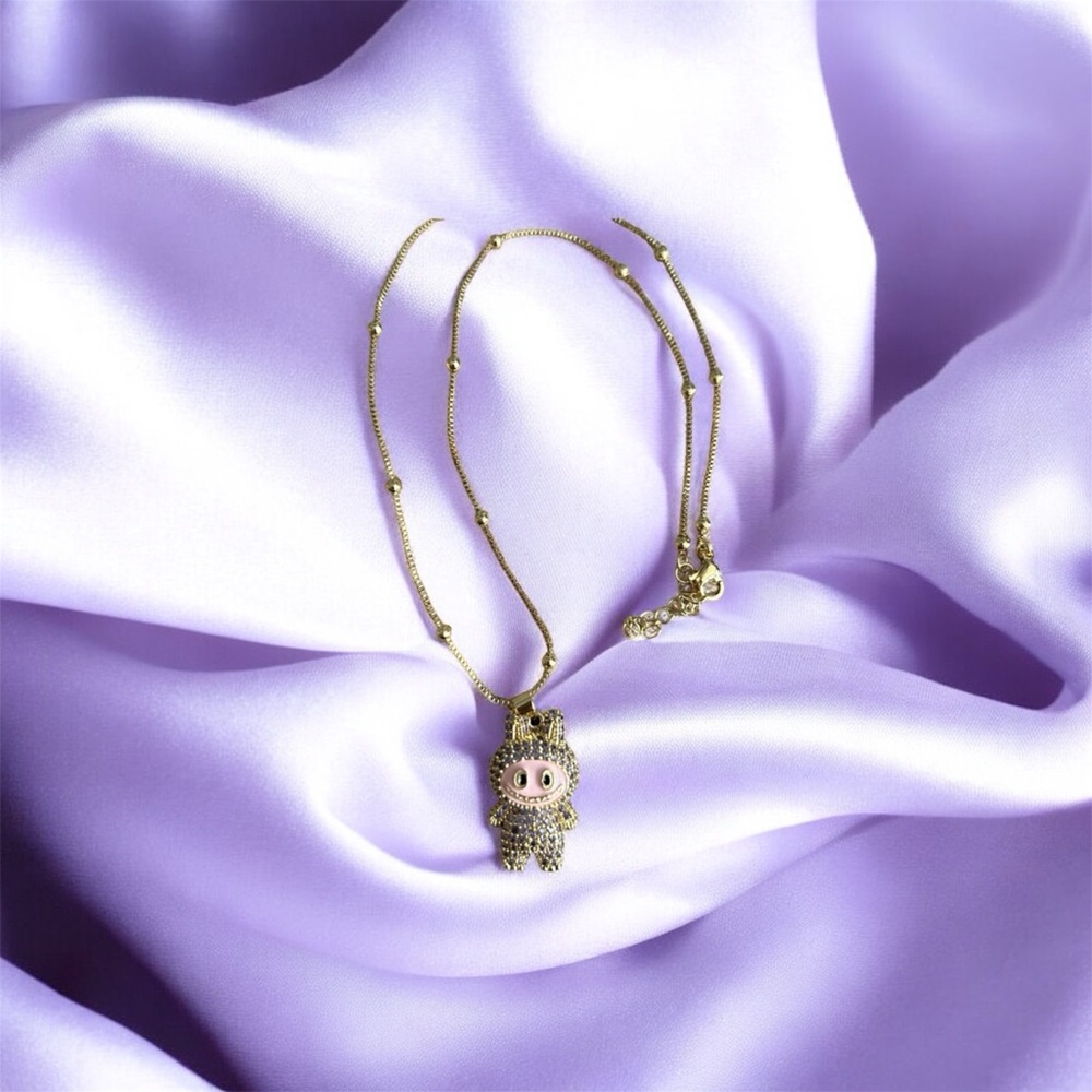 Labubu Purple Crystal Pendant Necklace